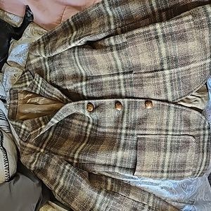 AWESOME VINTAGE WOOL BROWN PLAID BLAZER